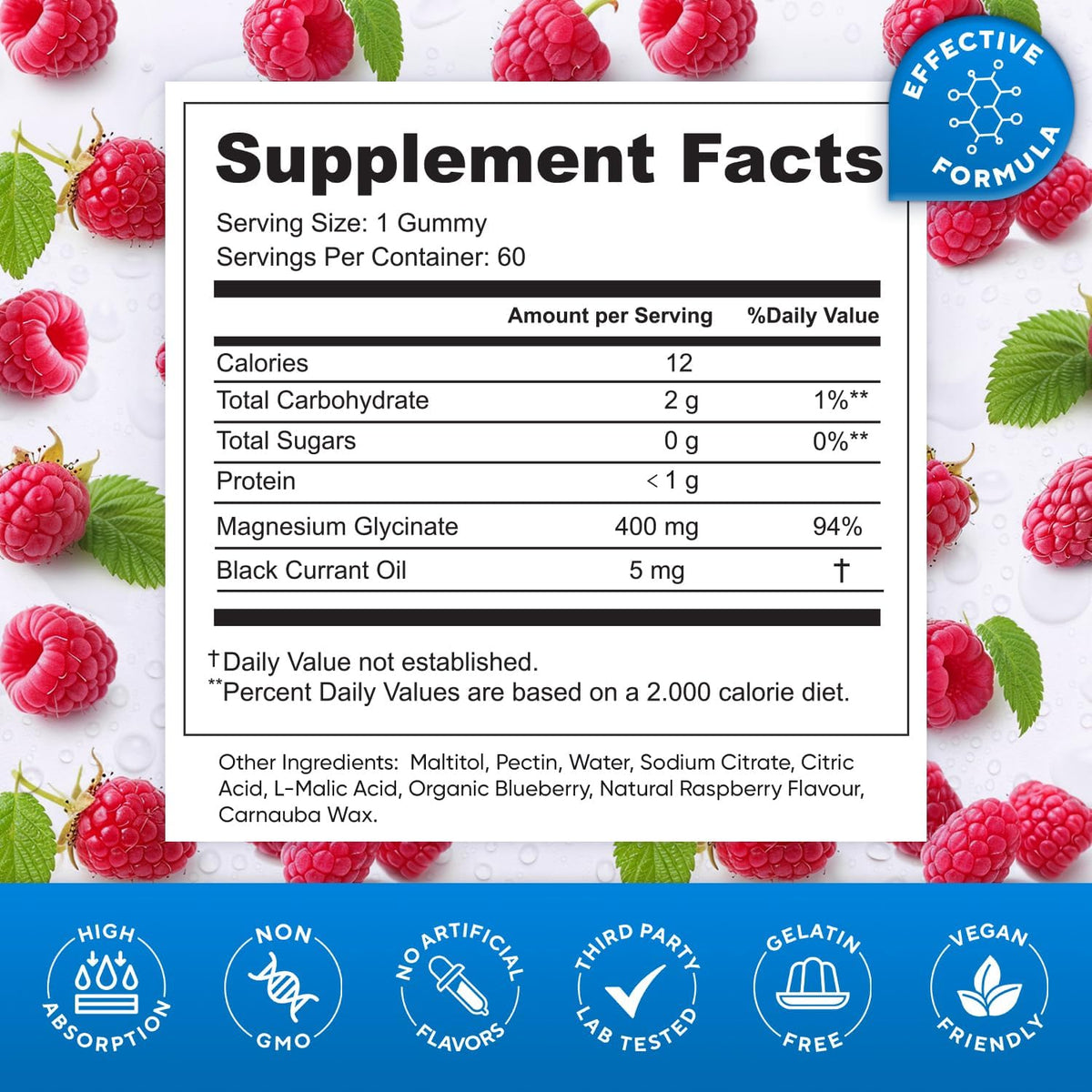 Magnesium Glycinate Gummies 400mg, High Absorption Magnesium Supplement for Adults and Kids, Supports Body, Gelatin Free, Vegan Friendly, Non GMO, 60 Day Supply - 60 Raspberry Gummies