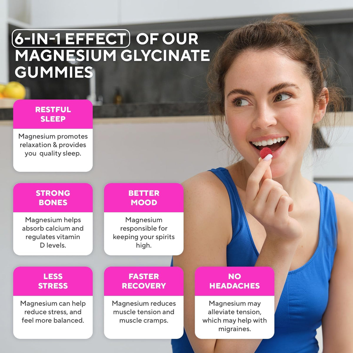 Magnesium Glycinate Gummies 400mg, High Absorption Magnesium Supplement for Adults and Kids, Supports Body, Gelatin Free, Vegan Friendly, Non GMO, 60 Day Supply - 60 Raspberry Gummies