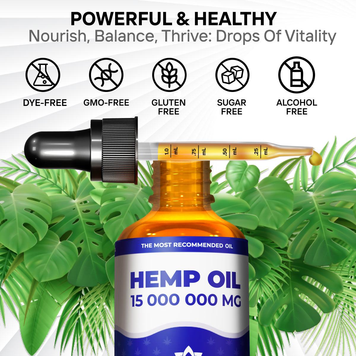 Оrganic Hеmp Oil 15 000 000 mg - Natural Drops - Rich in Vitamins B, C, E & Omega 3, 6, 9