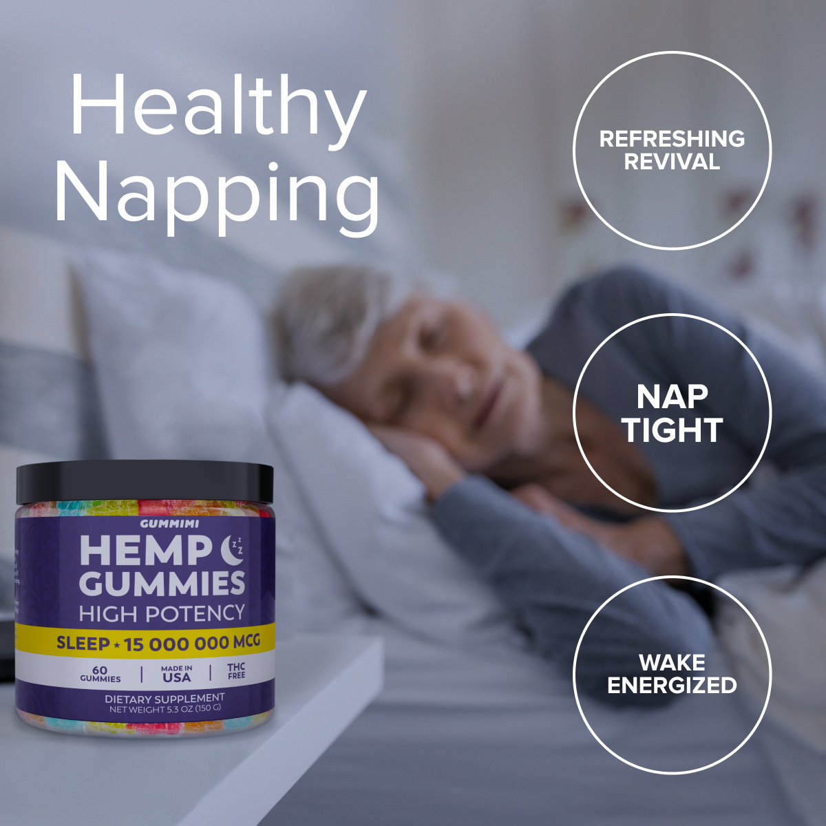 Hеmp Gummies for Rеstful Nap - High Potency, Organic & Infused with Omega 3 6 9 & Vitamin E, Fruit Flavor, 60 Gummies, Grown & Made in USA